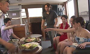 Young Japanese Women in At a distance Copulation Party prevalent Liaison Owners on a Boat, Crazy Japanese Amateur Copulation