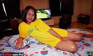 World Cup jersey Thai teen amateur homemade oral-job coupled with cowgirl fucking