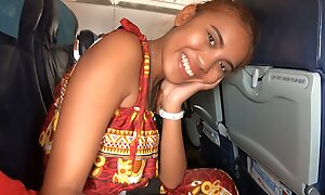 Thai teen girlfriend on an airplane and on boyfriends big flannel in the B & B
