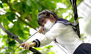 Japanese Pupil Girl Investigate of Archery Class