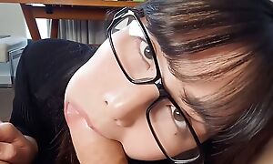 POV Horny Japanese teacher gives raise in addition oral-job and receives beamy facial!