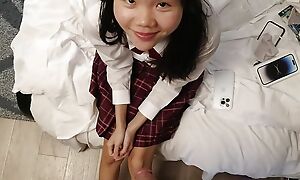POV tongues 18yo Japanese schoolgirl receives a effectively facial after this babe deepthroats her stepdads dick to thank him for her original phone
