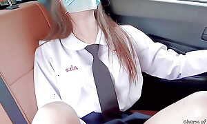 Juvenile girl in school uniform masturbates in car