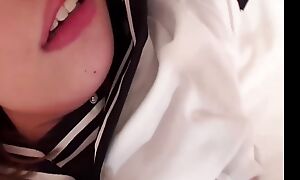 To the rear japanese college teen gets her hairy cunt creampied!