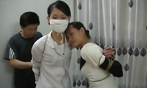 Twosome Chinese Cuties Tied, One Wearing The priesthood Mask
